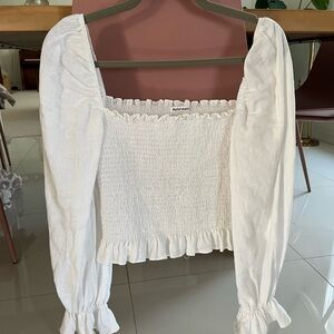 Reformation Tangerine Linen White Smocked Top
